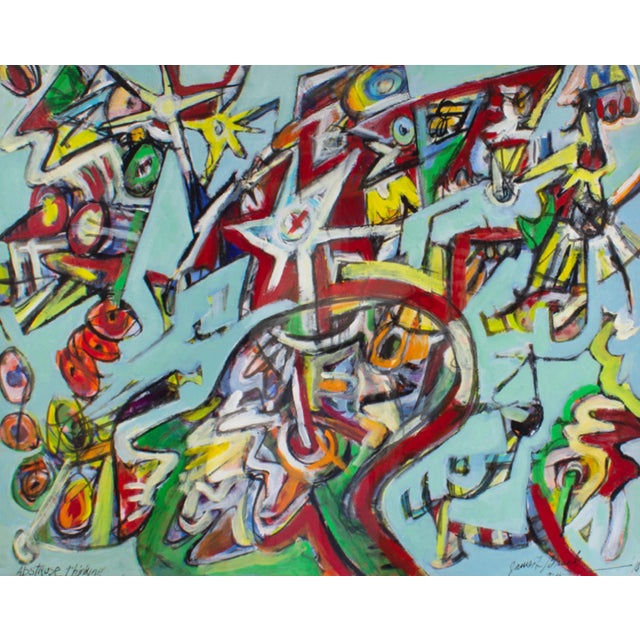 A 2010 abstract mixed media painting titled, Abstruse Thinking, by the American artist James L. Bruch (1942-2023). Titled,...
