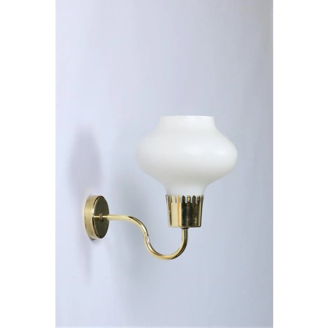1950s Danish Modern Brass and Opaline Glass Sconces by Acton Bjorn, 1950s, Set of 3 For Sale - Image 5 of 12