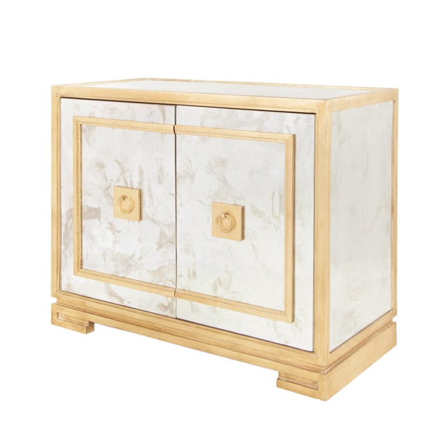 Contemporary Matthew Izzo Home Ophelia Greek Key Design Antique Mirror Two Door Cabinet With Gold Leaf Overlay and Border For Sale - Image 3 of 3