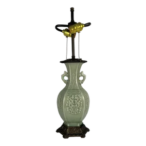 Mid 20th Century Japanese Celadon Porcelain Table Lamp