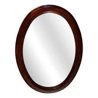 Vintage Oval Mirror in Stained Wood, 1970s For Sale