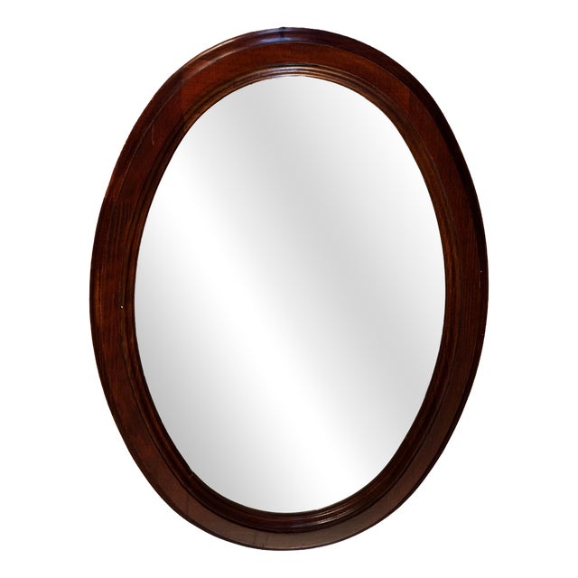 Vintage Oval Mirror in Stained Wood, 1970s For Sale