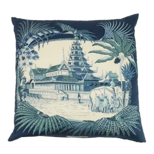 Jim Thompson Blue & White Chinoiserie Style Throw Pillow