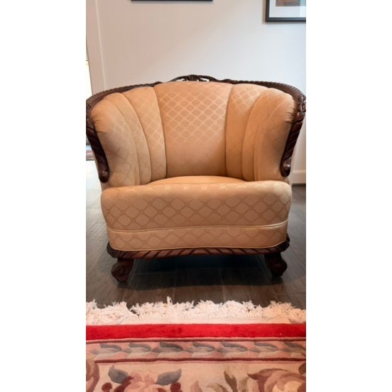 Vintage Art Deco Barrel-Back Sofa & Matching Chair Set – Professionally Restored For Sale - Image 18 of 18