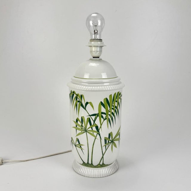 Mid-Century Modern Italian Ceramic Hand Painted Palm Trees Table Lamp, 1960s For Sale - Image 9 of 9