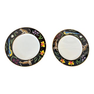Lynn Chase “Jaguar Jungle” Porcelain Plates Set of 2 Animal Border With 24k Rim For Sale