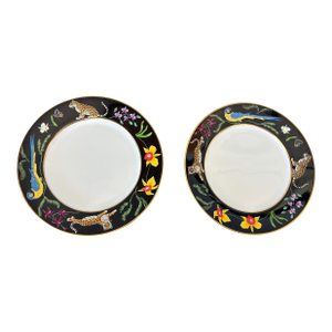 Lynn Chase “Jaguar Jungle” Porcelain Plates Set of 2 Animal Border With 24k Rim
