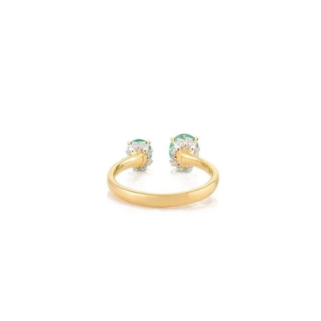 Metal Genuine Emerald Toi Et Moi Open Ring in 14k Yellow Gold Size 7 For Sale - Image 7 of 14