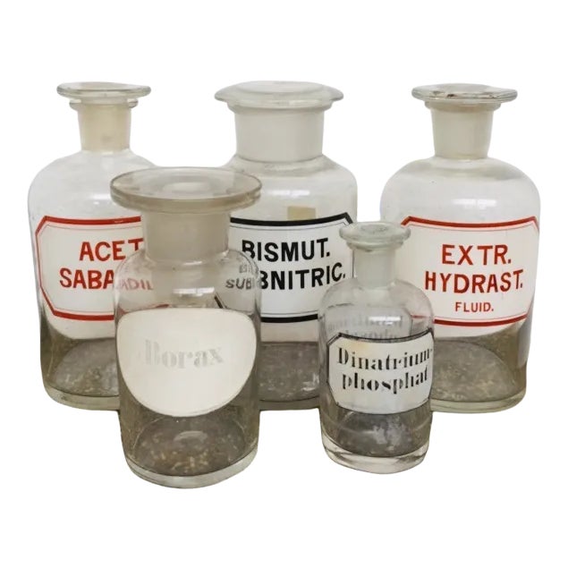 Vintage German Pharmacy Glass Set, 1920s, Set of 5 For Sale
