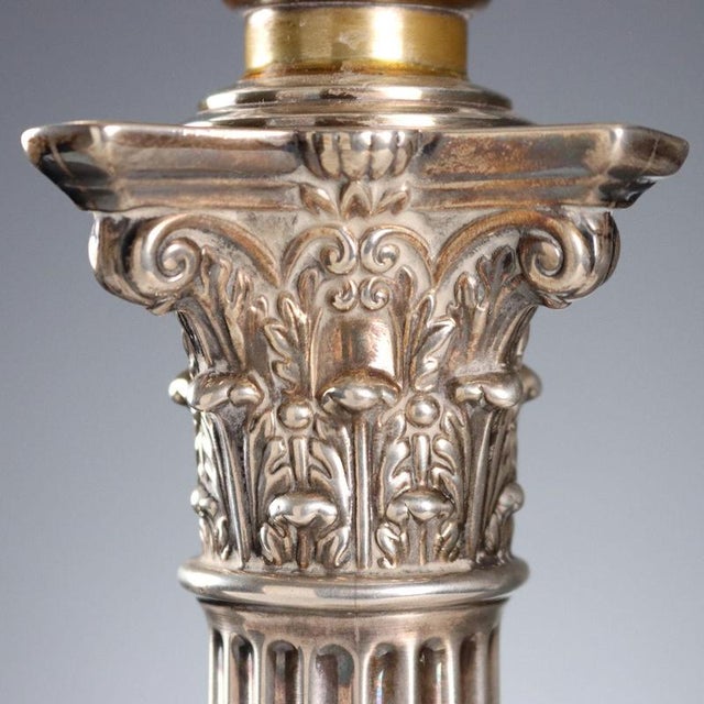 Corinthian Column Lamp in Sterling Silver from Hawksworth Eyre & Co. Sheffield For Sale - Image 6 of 9