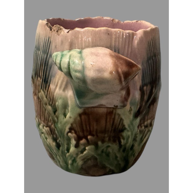 Majolica Vintage Antique Etruscan Majolica Shell & Seaweed Spooner or Open Sugar Bowl For Sale - Image 4 of 7