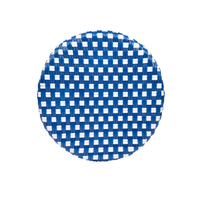 Wood Tobias 24 in. Seat Height Round Rattan Backless Counter Stool, Blue/White Dot / Natural Rattan Frame For Sale - Image 7 of 8