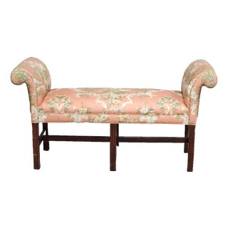 Late 20th Century Hancock & Moore Mahognay Chippendale Style Window Bench Chinoiserie Fabric For Sale