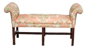 Late 20th Century Hancock & Moore Mahognay Chippendale Style Window Bench Chinoiserie Fabric