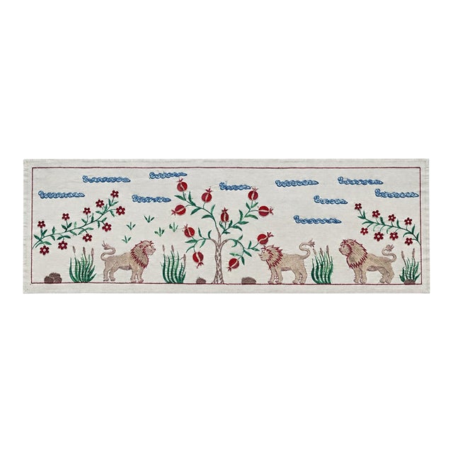 Lion Suzani Wall Hanging, Red Pomegranate For Sale