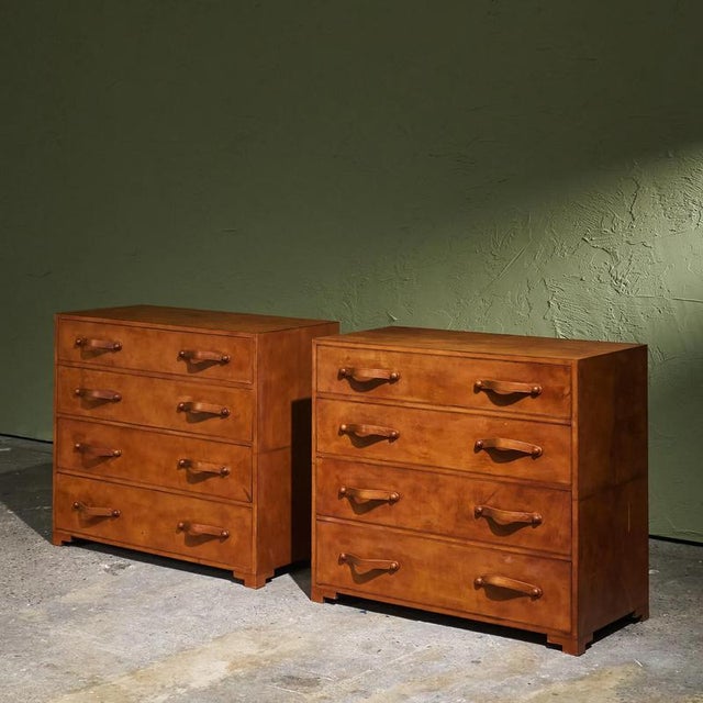 Cognac Leather WoodHeight 89.5 cm / 35.2 in Width 100 cm / 39.4 in Depth 50 cm / 19.7 in A pair of chests of drawers...