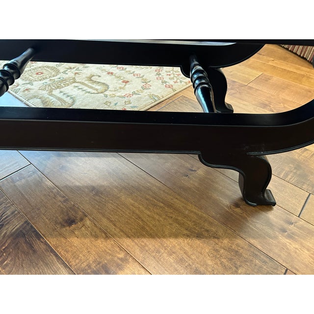 Drexel Heritage Custom Upholstered Dark Wood Bench For Sale - Image 9 of 12