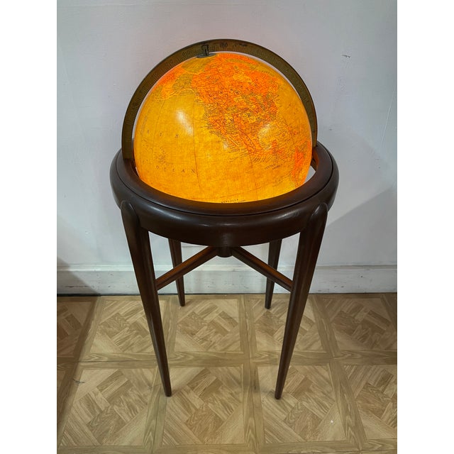 Mid Century Replogle Glass Globe Mahogany Stand | Chairish