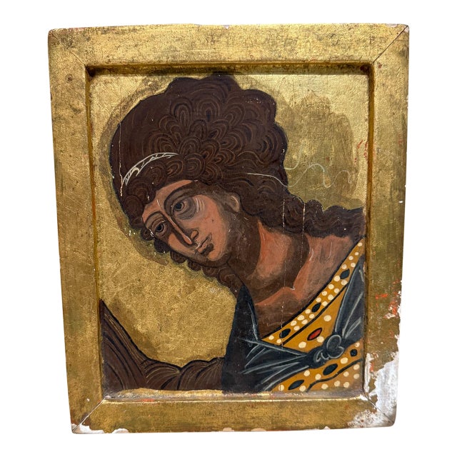 Early 20th Century Art Byzantine Female Icon Gold Painting For Sale