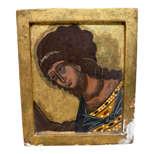 Early 20th Century Art Byzantine Female Icon Gold Painting