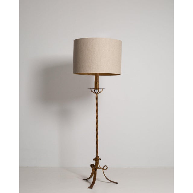 Metal 1940-1949 France Antique Brass Tripod Brass Floor Lamp For Sale - Image 7 of 11