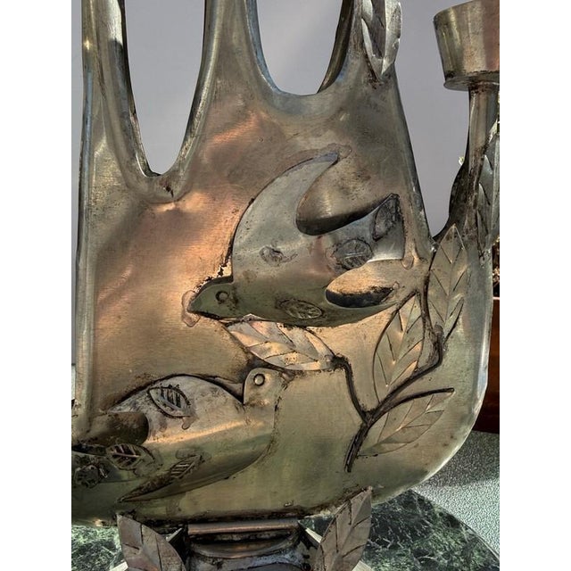 Gene Byron Attrib MCM Brutalist Folk Art Mexican Tin Modernist Candelabra Sculpture, Birds For Sale - Image 4 of 10