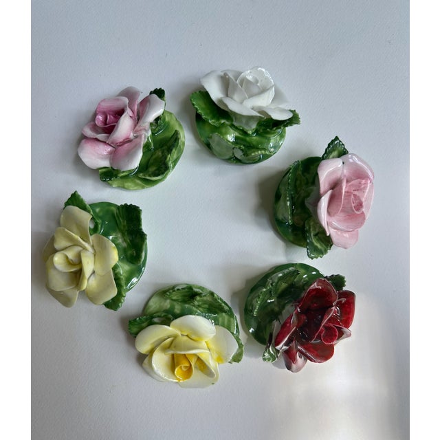 1940s 1940s Set of 6 Staffordshire Radnor Bone China Rose Place Card Holders For Sale - Image 5 of 18