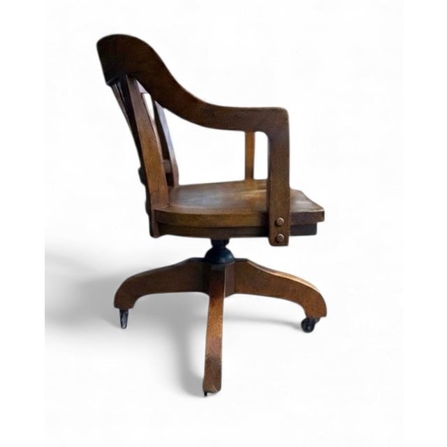 Early 20th Century Early 20th-C. Bank of England Gunlocke Oak Tilting Rolling Banker’s Office Desk Chair For Sale - Image 5 of 6