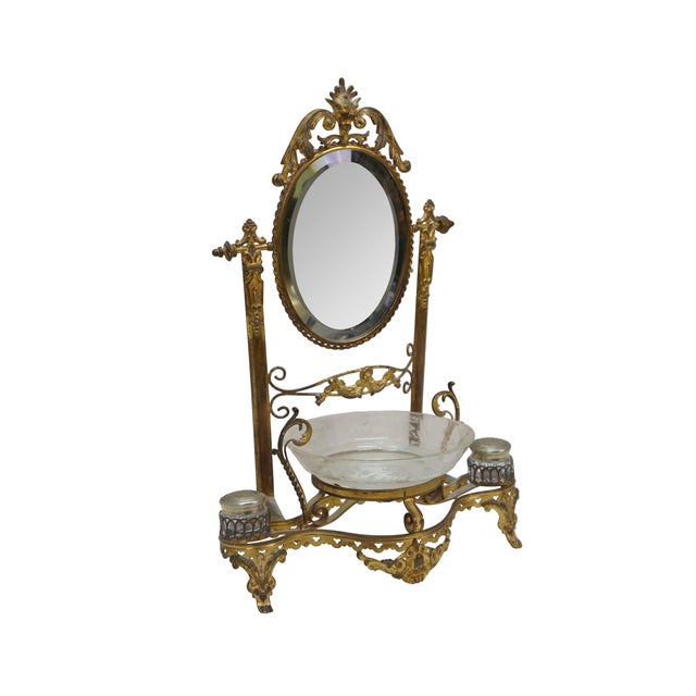 Victorian Antique French Napoleon III Neoclassical Gilt Bronze Vanity Mirror Watch Stand For Sale - Image 3 of 18