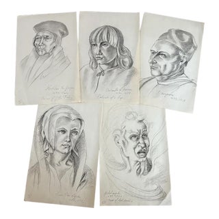 Mid 20th Century Old Master Artwork Drawings: Holbein, Michelangelo, Bonsignori (Set of 5) - Unknown Artist For Sale