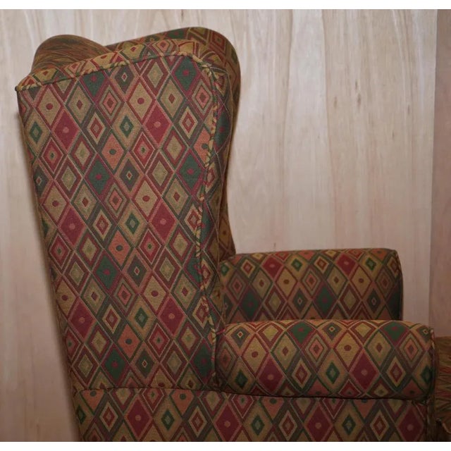 Vintage Wingback Armchair with Claw & Ball Feet and Kilim Style Upholstery For Sale - Image 16 of 18