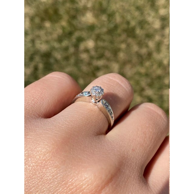 Silver The Alianna: Ladies Vintage Diamond Engagement Ring in 14K For Sale - Image 8 of 9