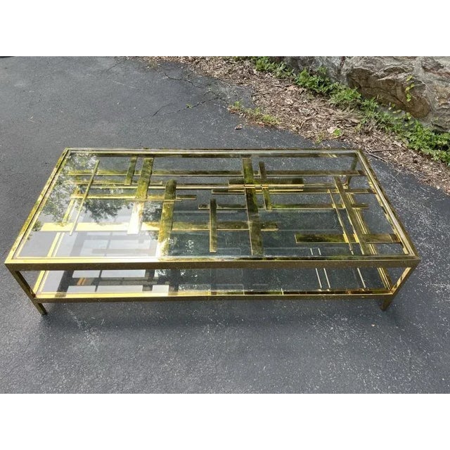1970s Rare Modernist Gold Metal Multi Strap & Bar Coffee Table by Romeo Rega For Sale - Image 5 of 13
