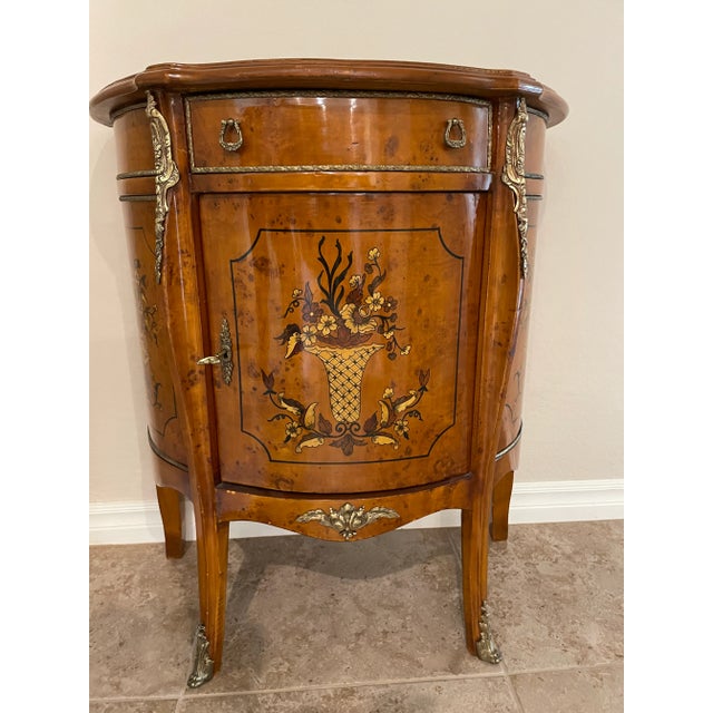 1990s 1990s Demi-Lune Accent Cabinet Italian Neoclassical Style Faux Marquetry For Sale - Image 5 of 12