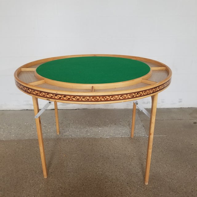 Mid 20th Century Inlaid Handmade Round Folding Poker Game Table Chairish