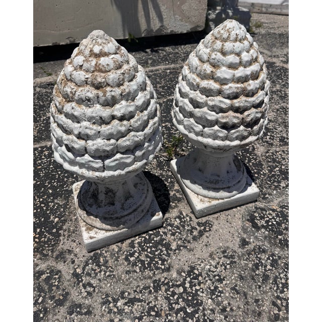 Pair of Vintage Weathered Pinecone Garden Finials For Sale In West Palm - Image 6 of 11