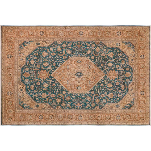 Shabby Chic 1990's Vintage Teal/Brown Wool Rug - 9'8'' X 12'9'' For Sale - Image 9 of 10