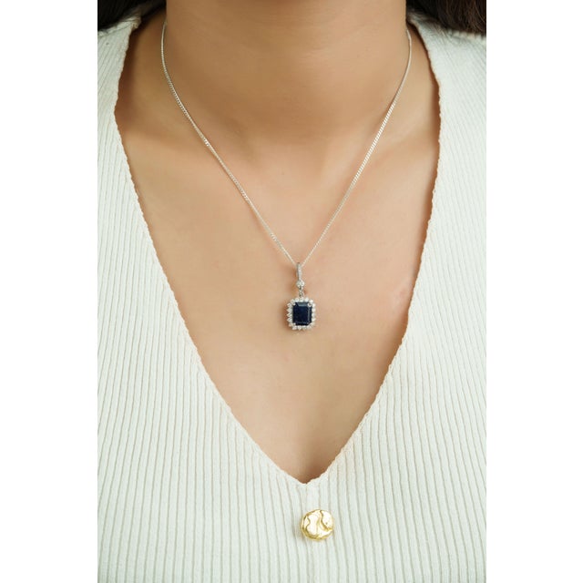 2.57ct Blue Sapphire & Diamond Halo Pendant With Hinged Locking Bail in 14k Gold- A Pair For Sale - Image 10 of 14