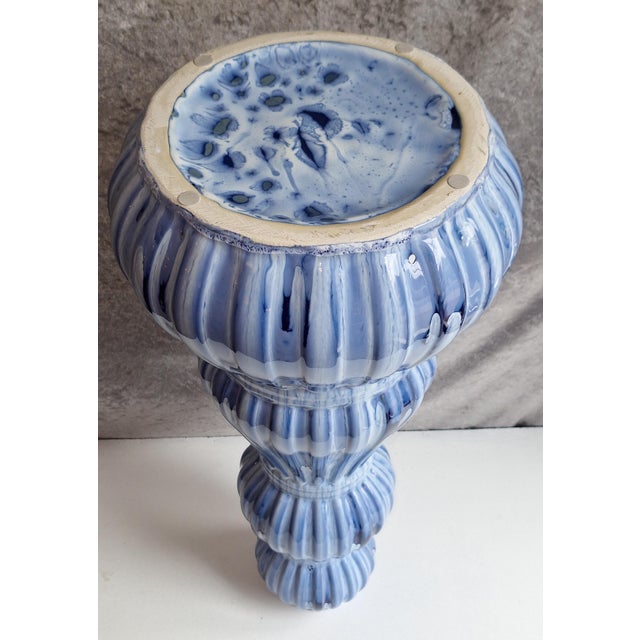 Large Vintage Ceramic Vase with Blue and White Gradient Glaze, 1970s For Sale - Image 3 of 4