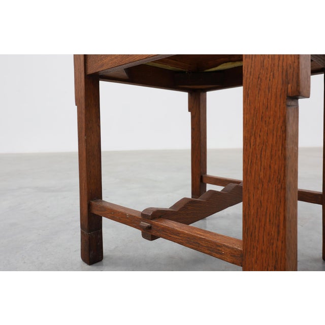 Vintage Art Deco Belgian Oak Side Chair with Yellow Upholstery, 1920s For Sale - Image 6 of 15