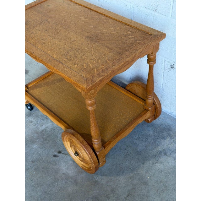 Oak Two-Tier Rolling Bar Cart Danish Mid-Century Modern Serving Trolley 1970s For Sale - Image 4 of 10