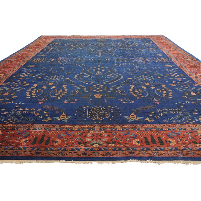 Indian Late 19th Century 1880's Antique Blue Indian Agra Rug - 10'10 X 16'09 For Sale - Image 3 of 9