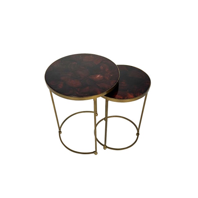 2010s Modern Brass and Pen Shell Nesting Accent Tables by Crate and Barrel For Sale - Image 5 of 12