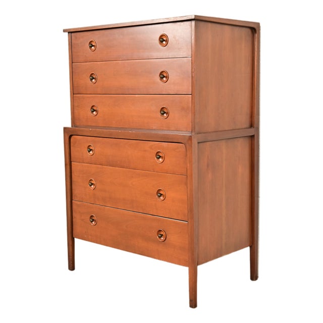 John Van Koert for Drexel Counterpoint Mid-Century Modern Sculpted Walnut Highboy Dresser, 1950s For Sale