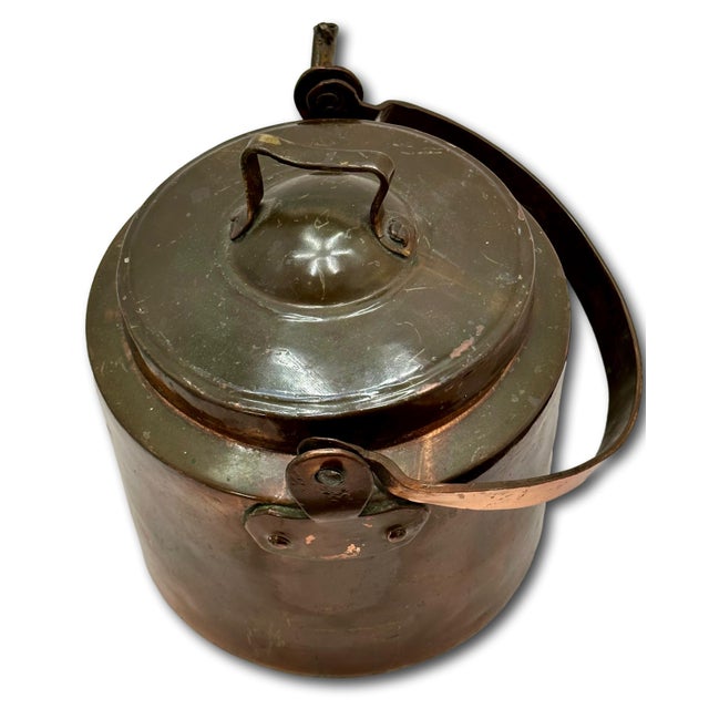Antique Early American Thick & Heavy Gauge Hand Wrought Solid Copper Utilitarian Primitive Hot Water Kettle Early 19th Century For Sale - Image 11 of 18