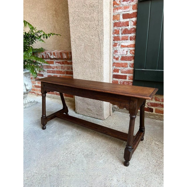 Antique English Oak Bench Stool Farmhouse Table Trestle Jacobean 4 ft Seating c1890. Direct from England, a VERY long, 4...