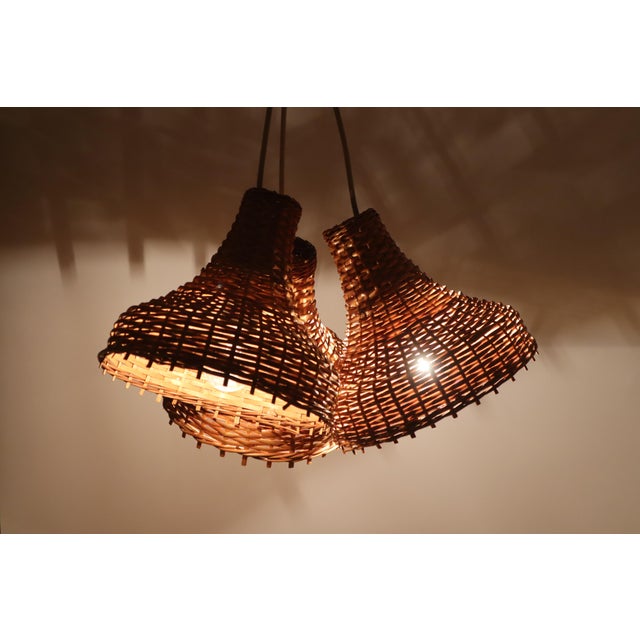 Brown Mid-Century Modern Pendant Lights in Rattan, Germany, 1960s, Set of 3 For Sale - Image 8 of 18