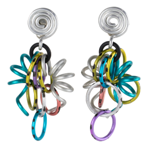 David Spada Dangle Clip Earrings Rainbow and Silver Aluminum