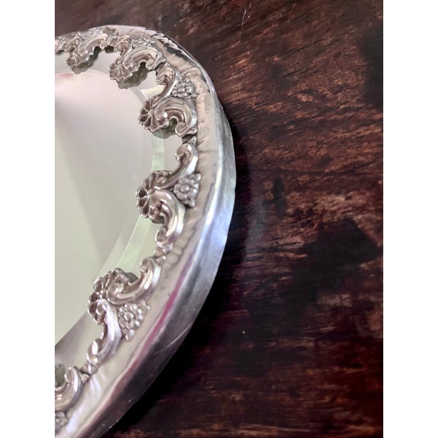 Mid-20th Century Topázio Portuguese Ornate Silver-Plated Beveled Mirror Plateau Tray For Sale - Image 15 of 16