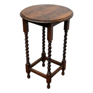 Antique English Wood Barley Twist Round Side Table For Sale